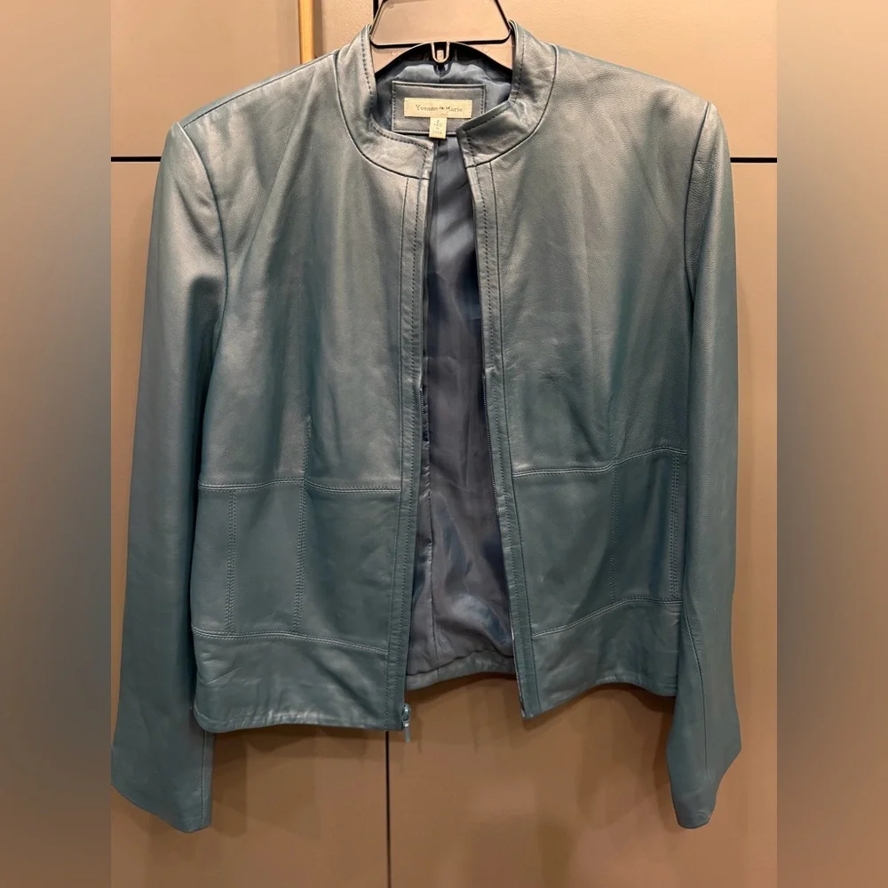 Yvonne Marie Genuine Leather Jacket – Women’s Size 8 – Teal Blue Moto Style